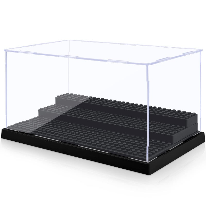 Mlikero Minifigure Display Case for Action Figures Blocks  Clear Dustproof Acrylic Display Box Storage with 3 Movable Steps Gifts for Children Black - Image 1